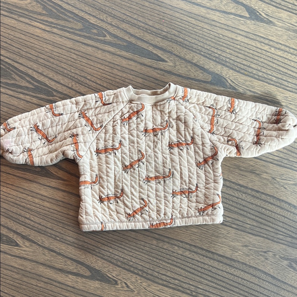 Kids Beige Fox Print Quilted Top